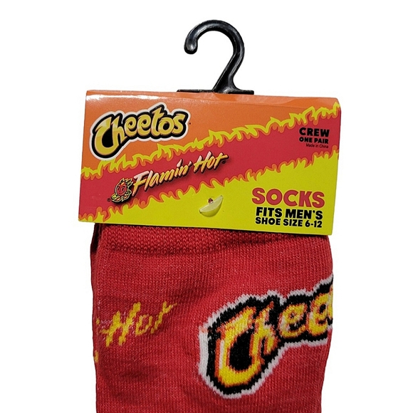 3/$20 Flamin Hot Cheetos Crew Crazy Socks Mens Womens Red Unique Fun - Picture 3 of 5